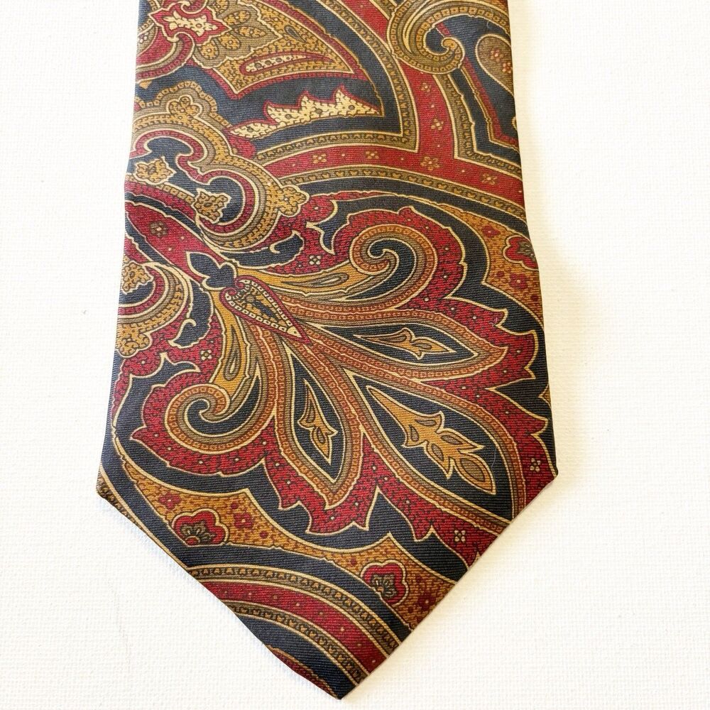 Stafford Executive Neck Tie Silk Burgundy Brown Black Paisley Business Classic